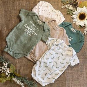 Rabbit + Bear Asstd. Cotton Bodysuits, Set of 5 Long and Short Sleeved